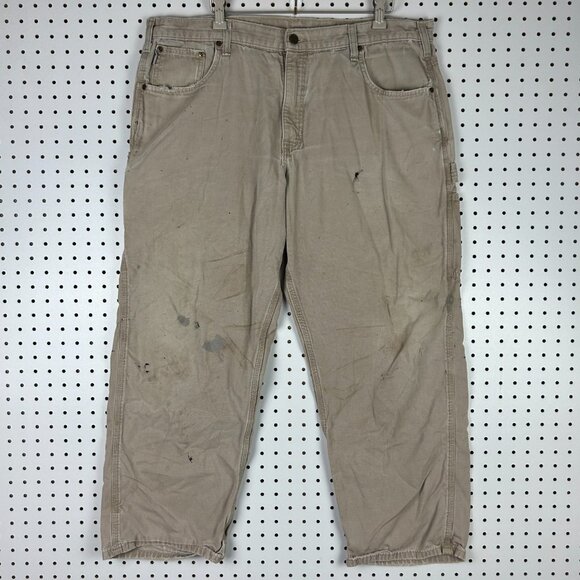 Carhartt Carpenter Pants 38x30 Painted Distressed Faded Work Wear Brown Loose - Picture 5 of 8